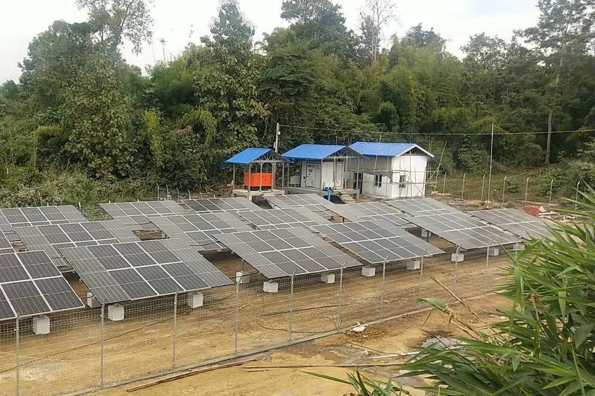 Industrial solar photovoltaic panels installed on mounting structure